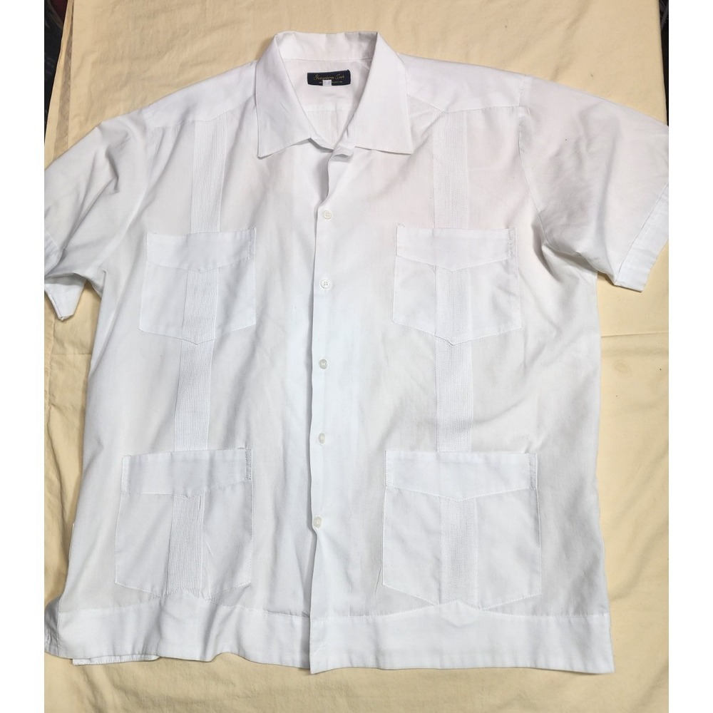 Guayaberas Jack Shirt Men Size 42 White 4-Pocket Short Sleeve Button Up Collar